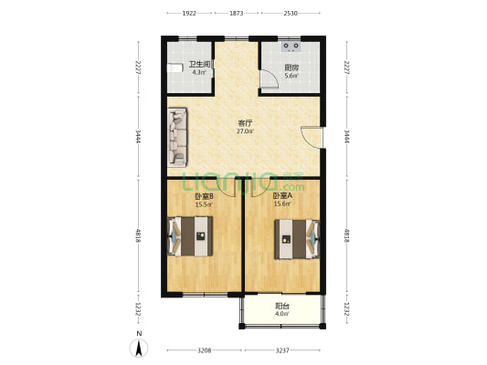 东八公寓中区 2室1厅1卫 85平方