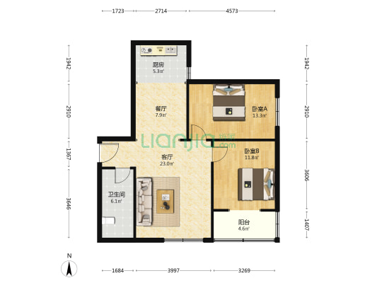 新一代C区 2室2厅1卫 96平方