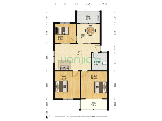 林苑小区 3室2厅1卫 106平方