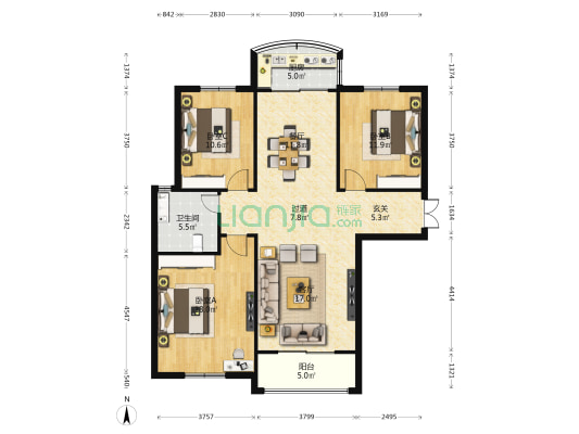 志远小区 3室2厅1卫 131平方