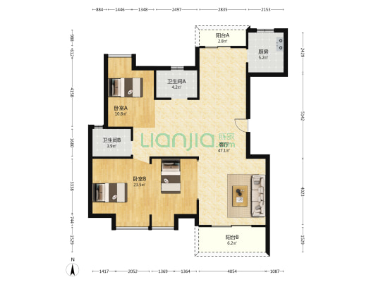 城投墨北璟苑 2室1厅2卫 132平方