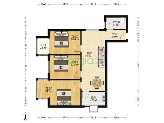长江船舶设计院 3室1厅1卫 86平方