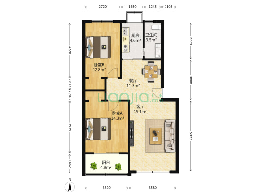华瑞苑 2室2厅1卫 97平方