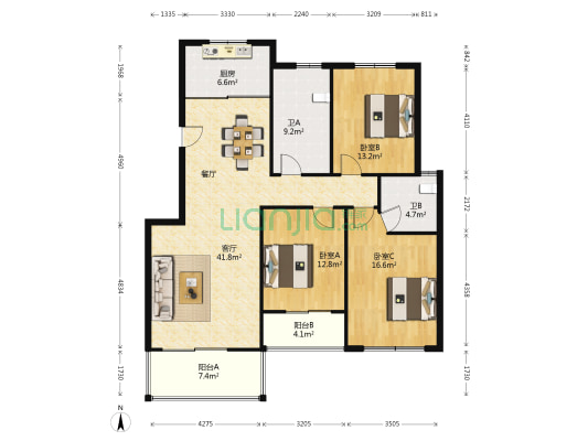 南苑小区 3室1厅2卫 137平方