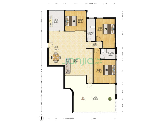 大坡西街20号 3室2厅2卫 114平方
