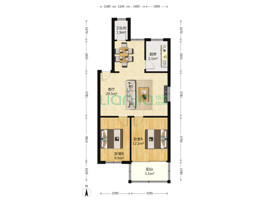 毛家桥 2室1厅1卫 75平方