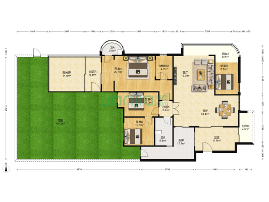 香格里拉A区 4室2厅2卫 166平方