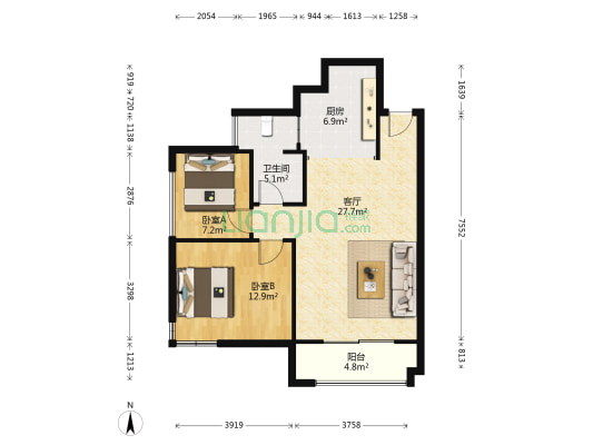 武广美誉 2室1厅1卫 73平方
