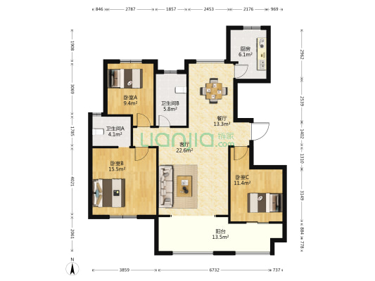 滨湖绿洲 3室2厅2卫 129平方