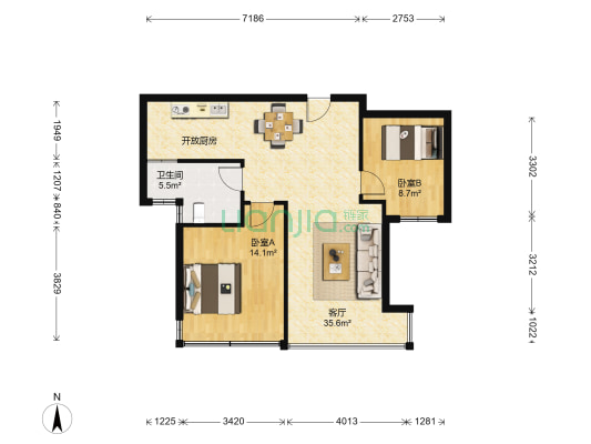 景湖豪庭 2室1厅1卫 73平方