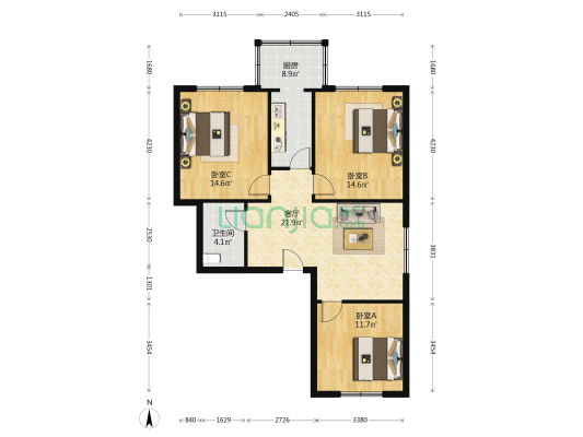 辽大家属楼 3室1厅1卫 96平方