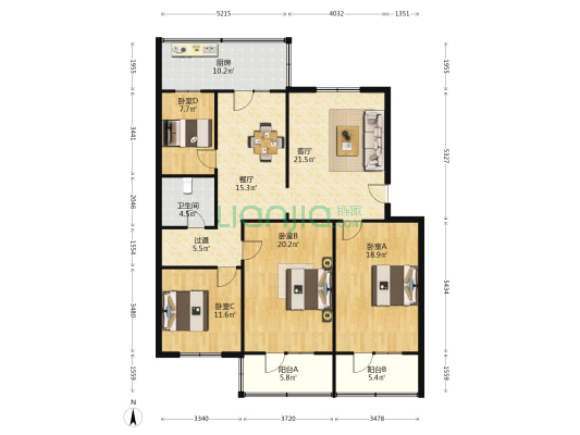 信托公司宿舍 4室2厅1卫 142平方