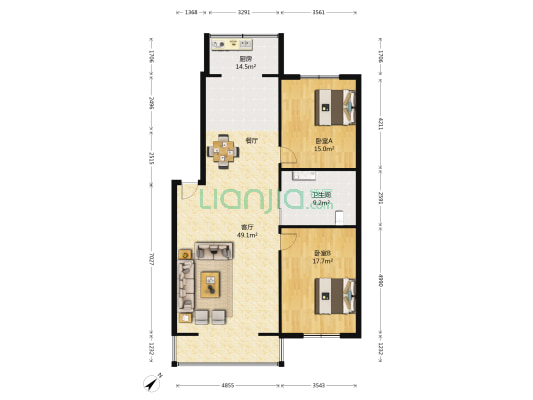 世纪兴嘉园 2室1厅1卫 128平方