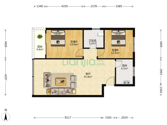 富豪花园 2室1厅1卫 110平方