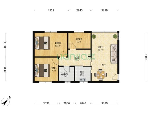 坪岚路12号 3室1厅1卫 79平方