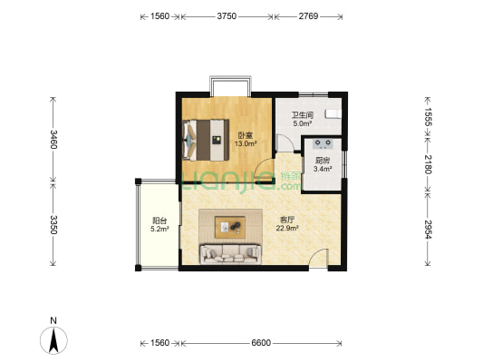 润和花园 1室1厅1卫 59平方