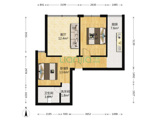 溪畔丽景 2室1厅2卫 67平方