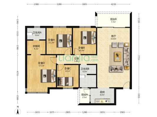 顺兴家园 4室1厅2卫 134平方