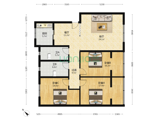 同心苑 3室2厅2卫 127平方