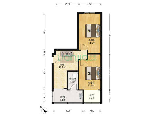花牌坊街161号 2室1厅1卫 55平方