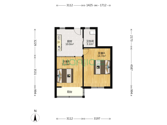 杨思路582号 2室0厅1卫 53平方