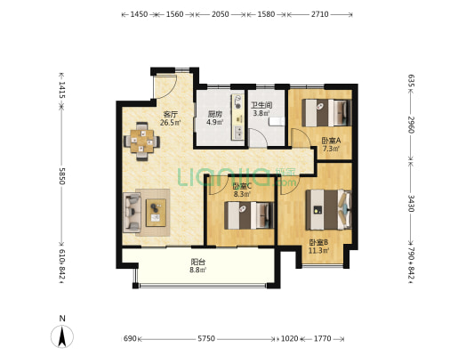 万和悦花园 3室1厅1卫 92平方