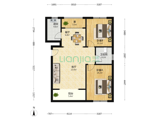龙腾锦苑 3室2厅1卫 92平方