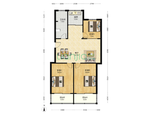 海景苑 3室1厅1卫 113平方