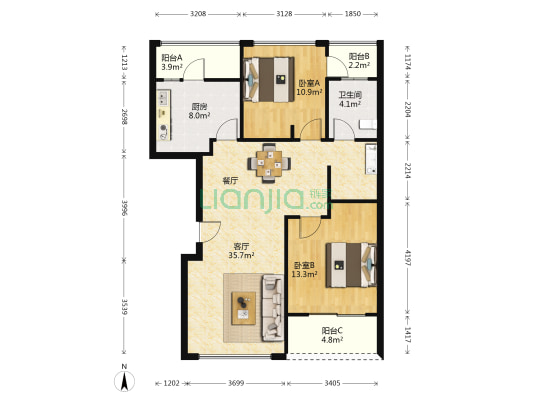 新浦江城(江桦路600弄) 2室1厅1卫 100平方
