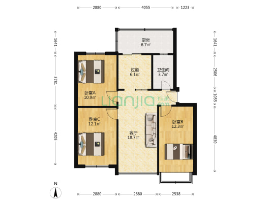 新华社河北分区生活区 3室1厅1卫 77平方