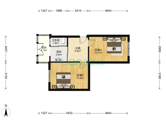 向工北小区 2室0厅1卫 58平方