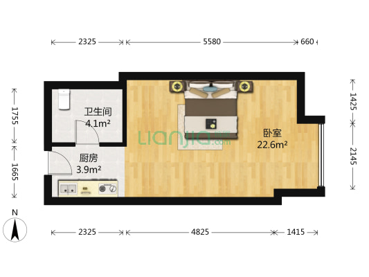 禾众商业广场 1室0厅1卫 45平方