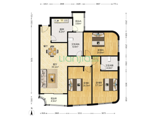 凯利大楼 3室1厅2卫 139平方