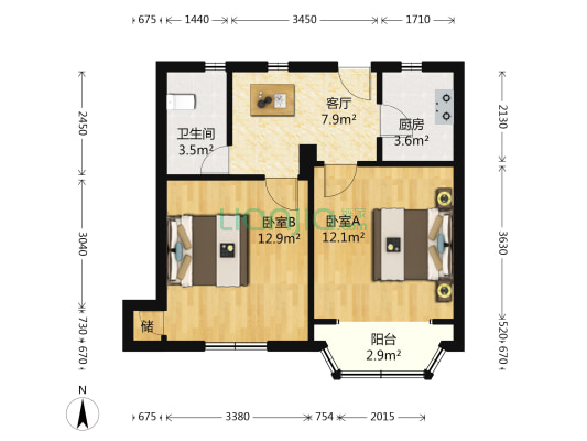 云台苑 2室1厅1卫 74平方