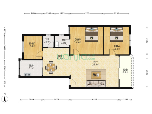 南华一街 3室2厅2卫 100平方