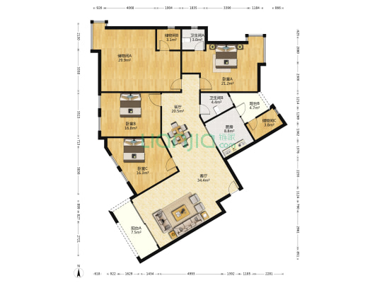 丽港城凯德公馆 3室2厅2卫 197平方
