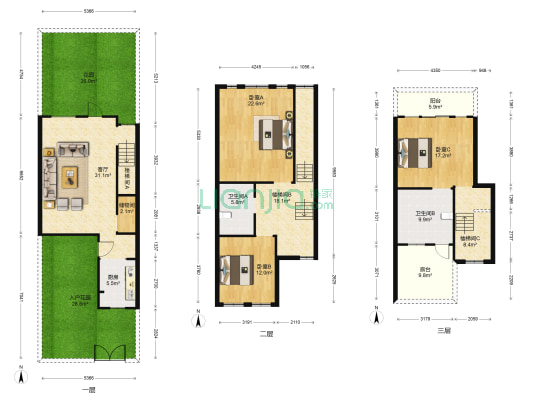 观岭别墅丁香墅二期 3室1厅2卫 171平方