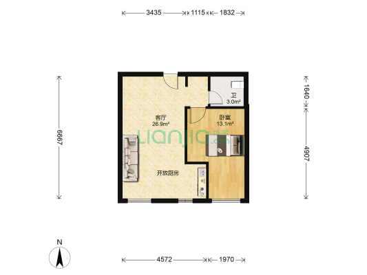 汉森香榭里 1室1厅1卫 66平方
