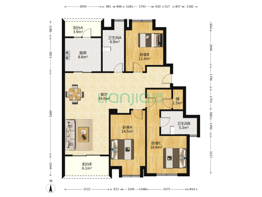 光谷创新天地2期 3室1厅2卫 139平方