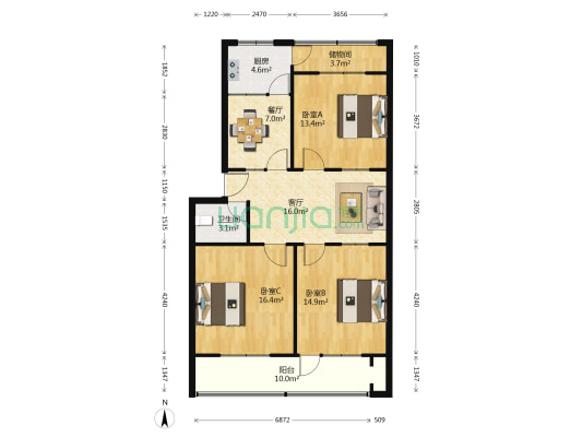 金属公司家属楼 3室2厅1卫 112平方