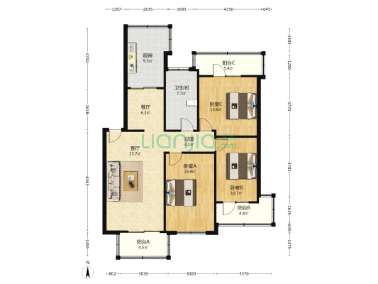 I-6新时代小区 3室2厅1卫 120平方