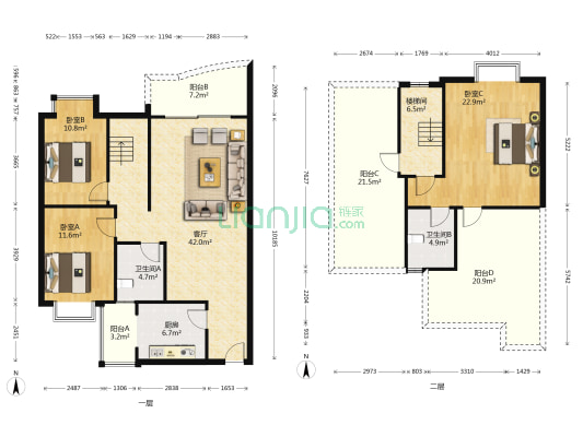 世家风临左岸 3室1厅2卫 130平方