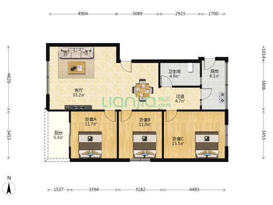 中铁十五局家属院 3室1厅1卫 101平方