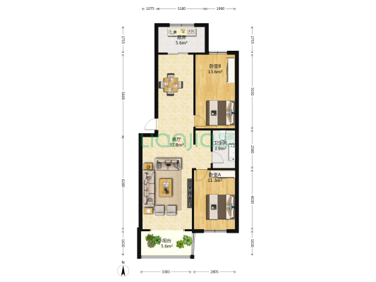 东方丽景 2室1厅1卫 97平方