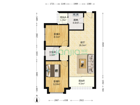 名巨中央花园 2室1厅1卫 78平方