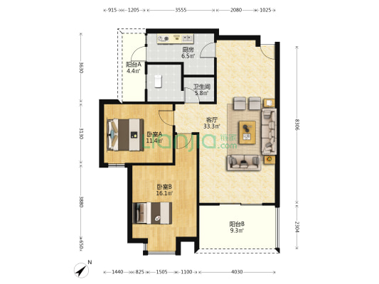 青房云上一期 2室1厅1卫 98平方