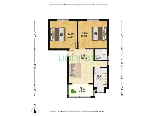 花园一村 2室1厅1卫 62平方