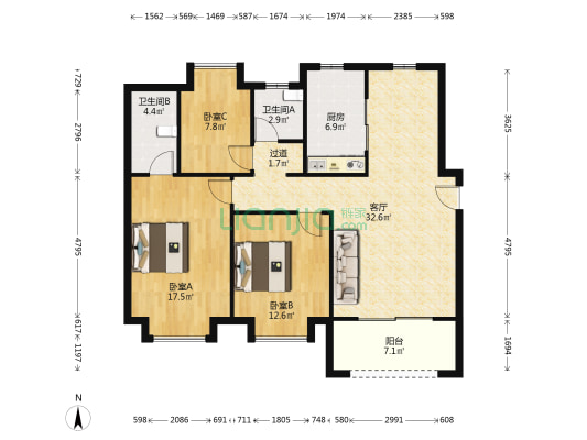 保利堂悦 3室1厅2卫 121平方