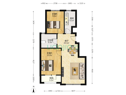 金山映海 2室1厅1卫 85平方