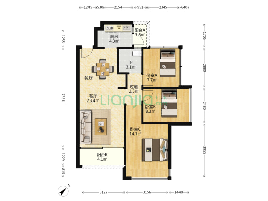 奥园海泉华庭 3室1厅1卫 86平方